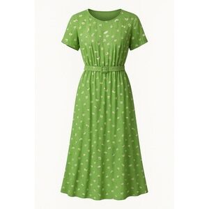 Chic Green Floral Belted Midi Dress